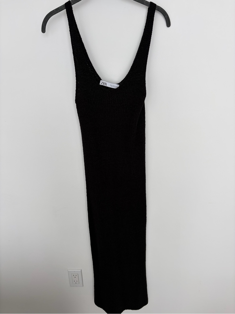 Zara Black Ribbed Knit Tank Midi Dress